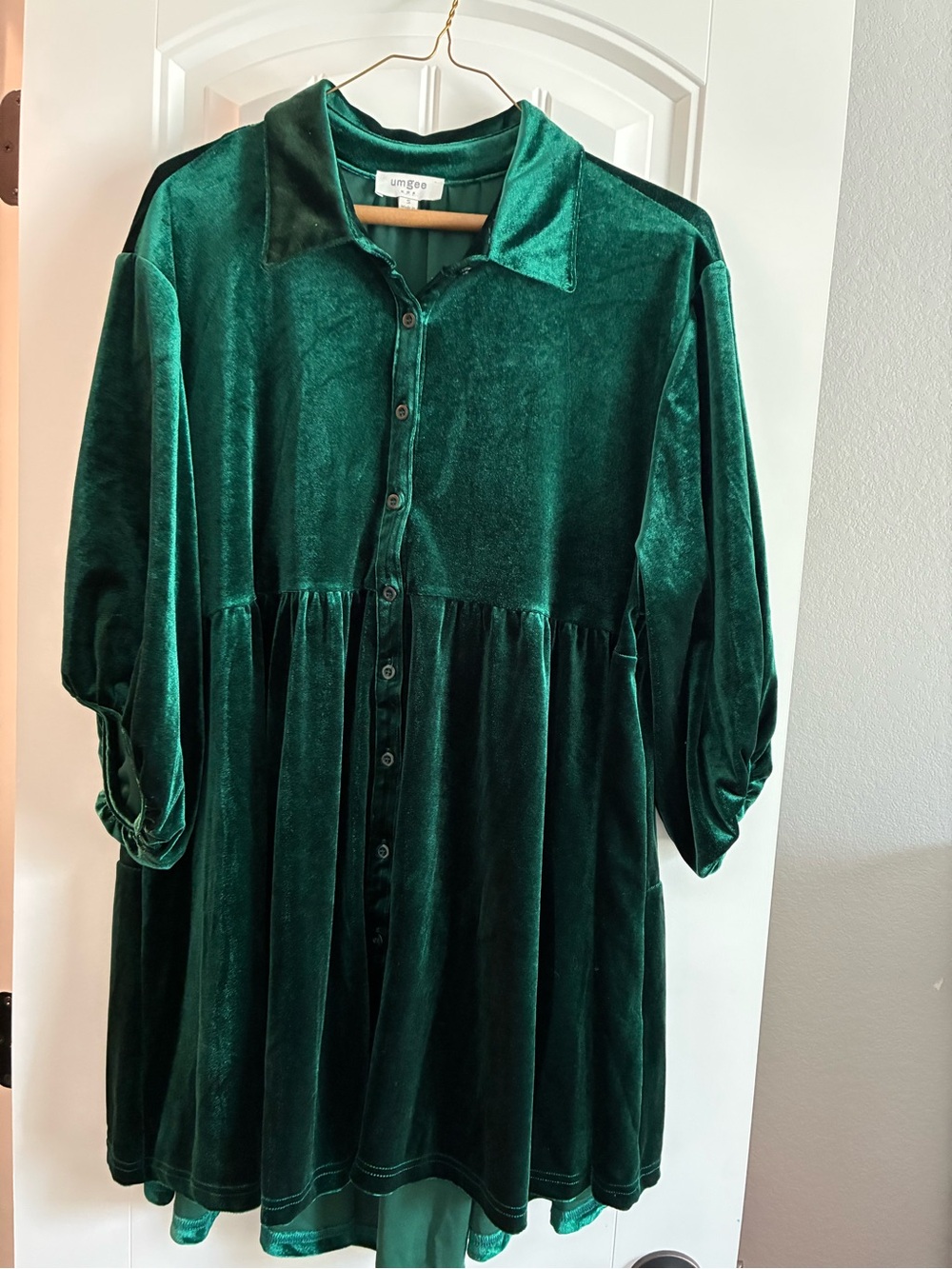 Umgee Deep Emerald Green Velvet Button-Front Mini Dress